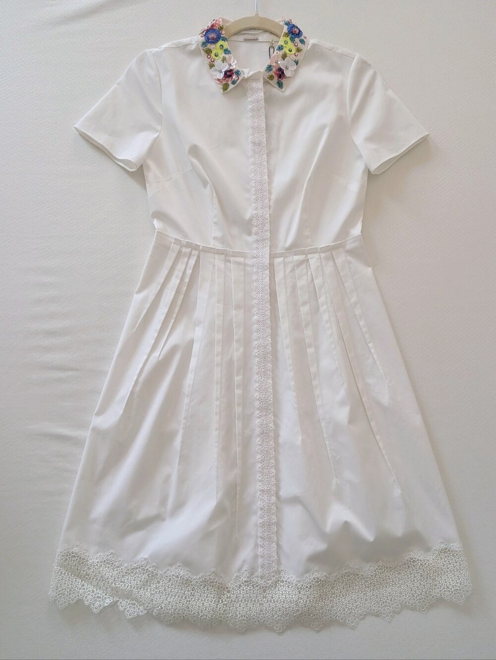 NWT Elie Tahari White Sammy Dress Beaded Floral Collar Short Sleeve Sz 2